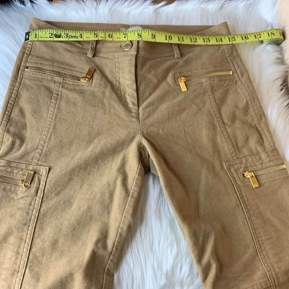 Michael Kors Soft Brushed Ankle Skinny Zipper Cargo Pants In Fawn Size 2